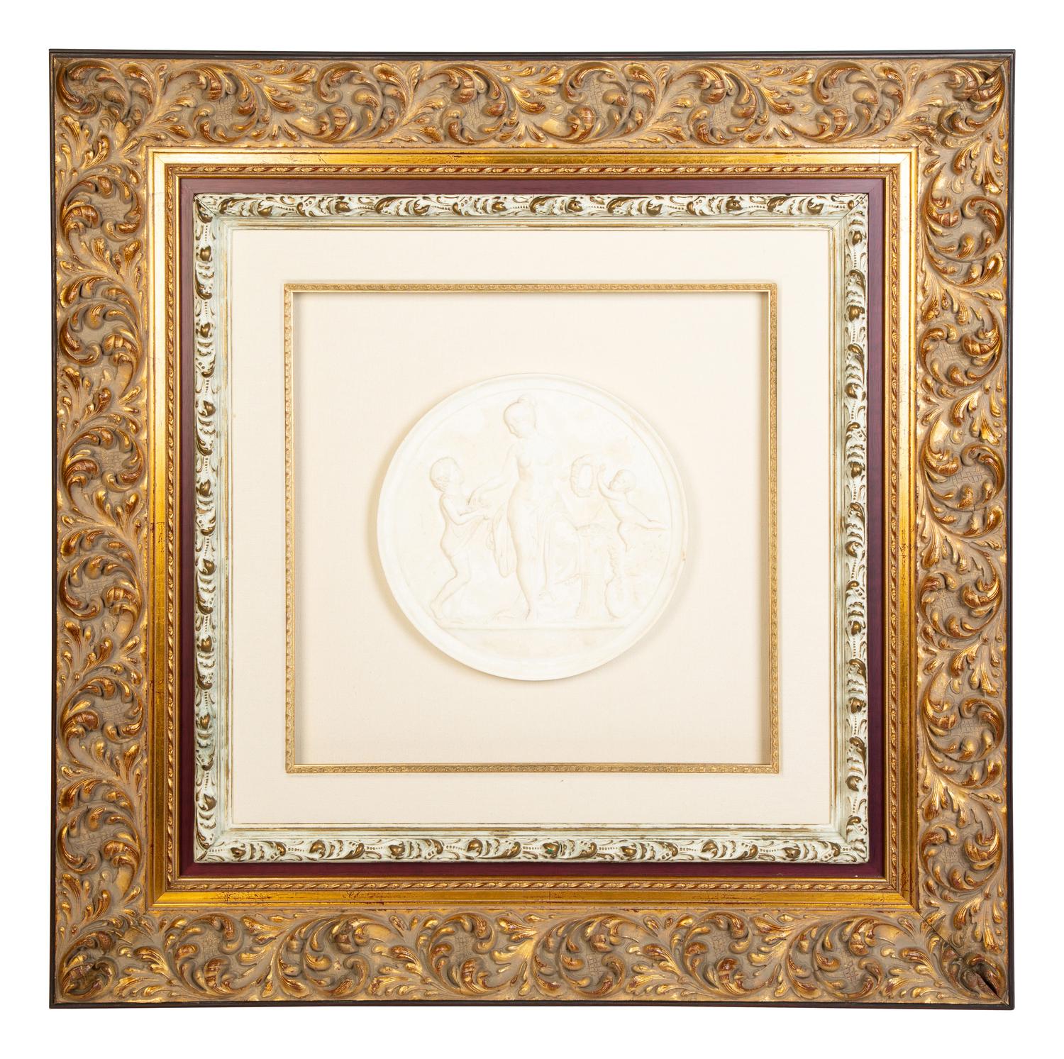 A Set of Three Composition Bas Relief Roundels in Giltwood Frames