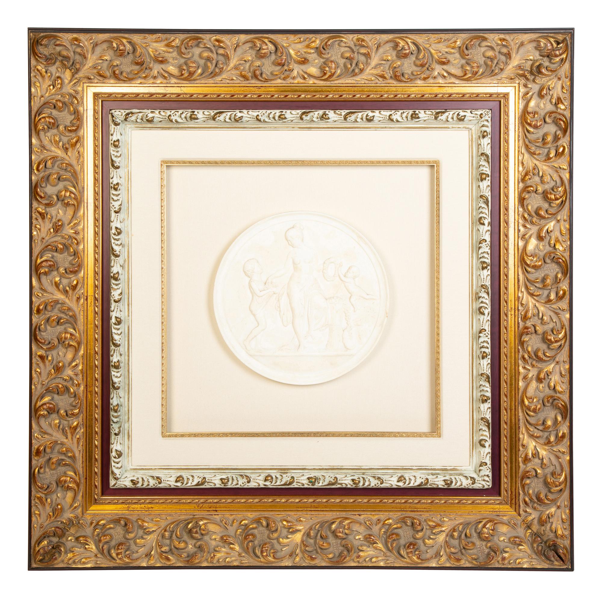 A Set of Three Composition Bas Relief Roundels in Giltwood Frames