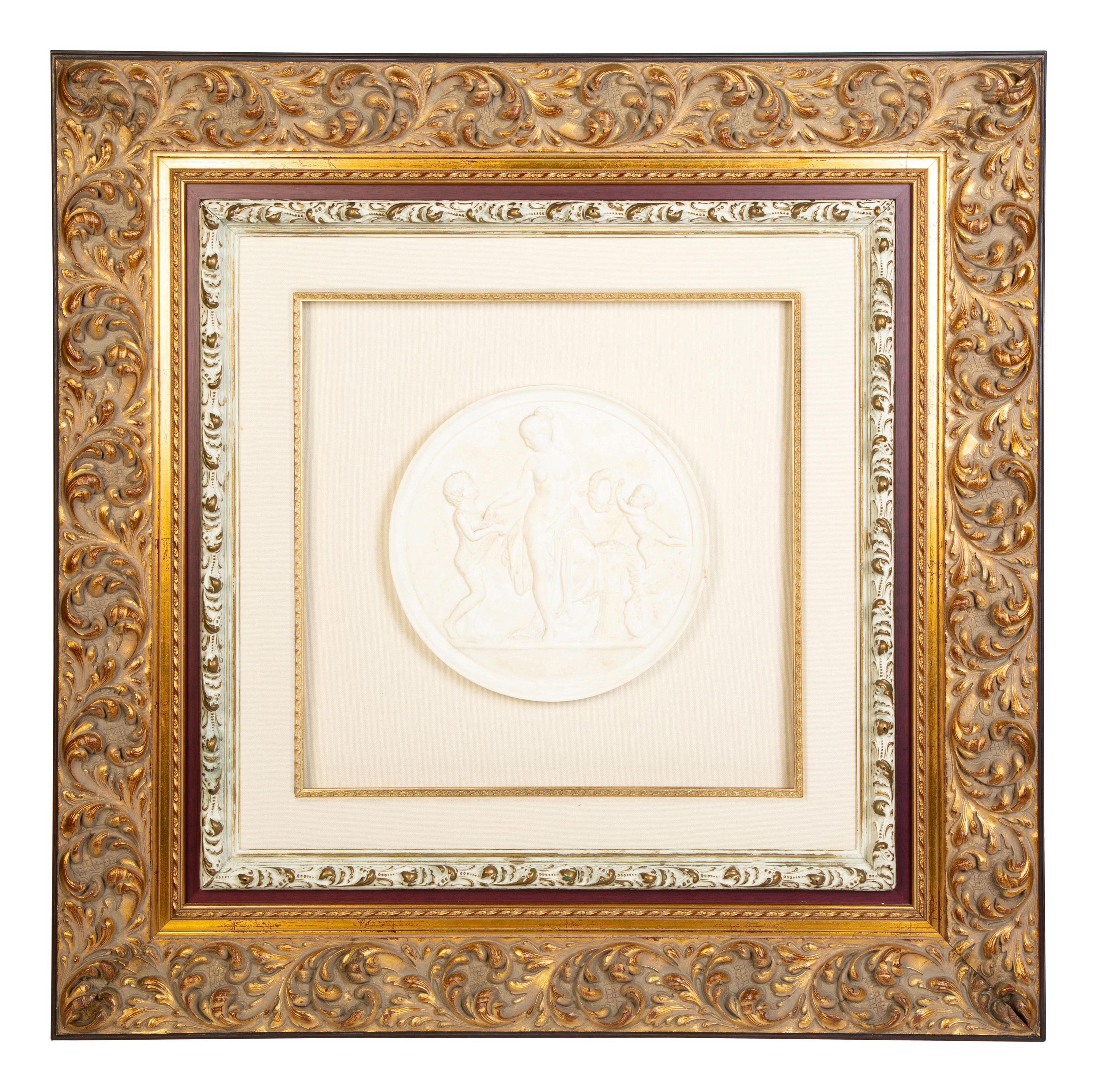 A Set of Three Composition Bas Relief Roundels in Giltwood Frames