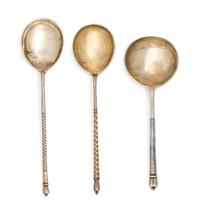 Three Russian Niello Silver Spoons