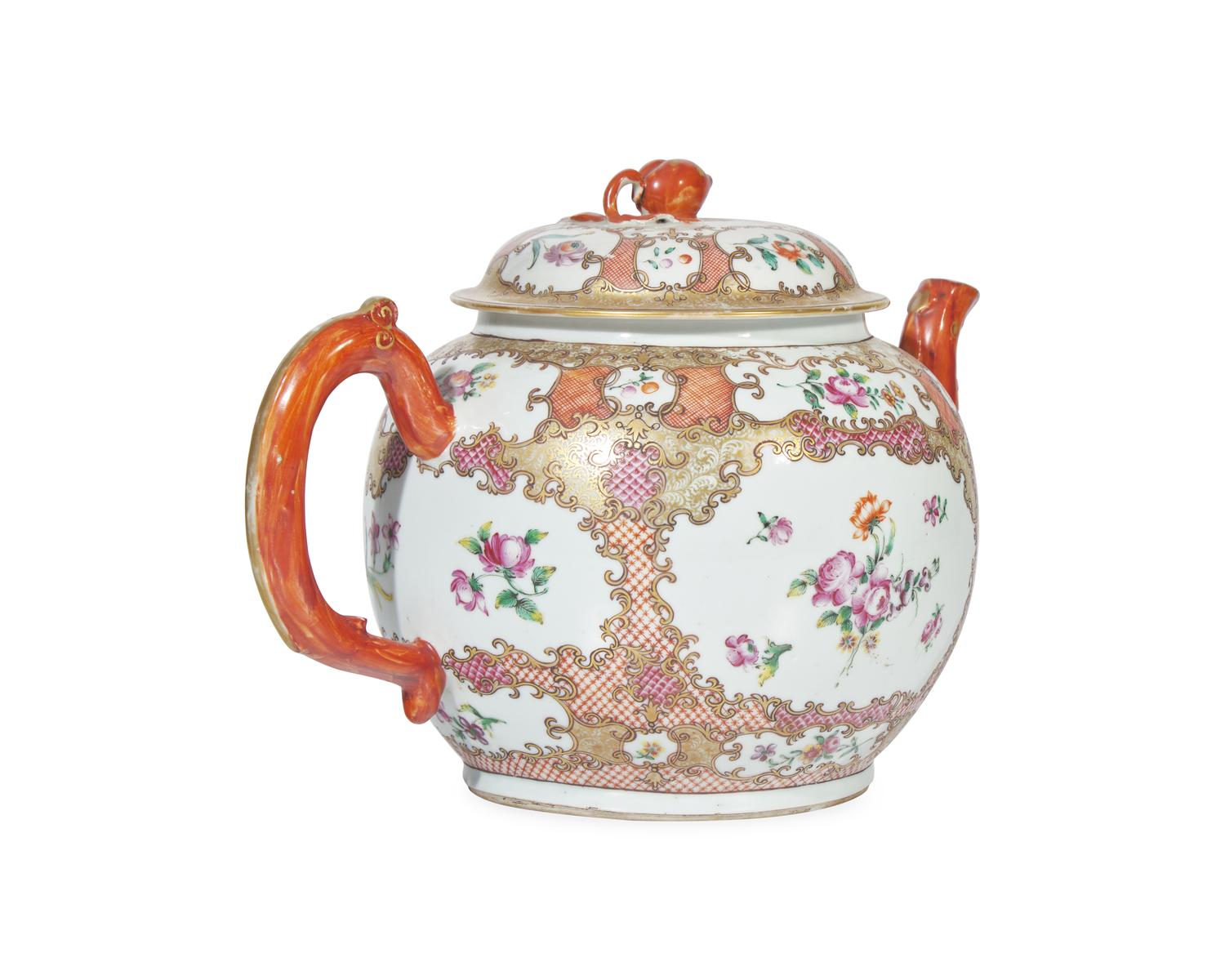 A Large Chinese Export Porcelain Famille Rose Punch Pot