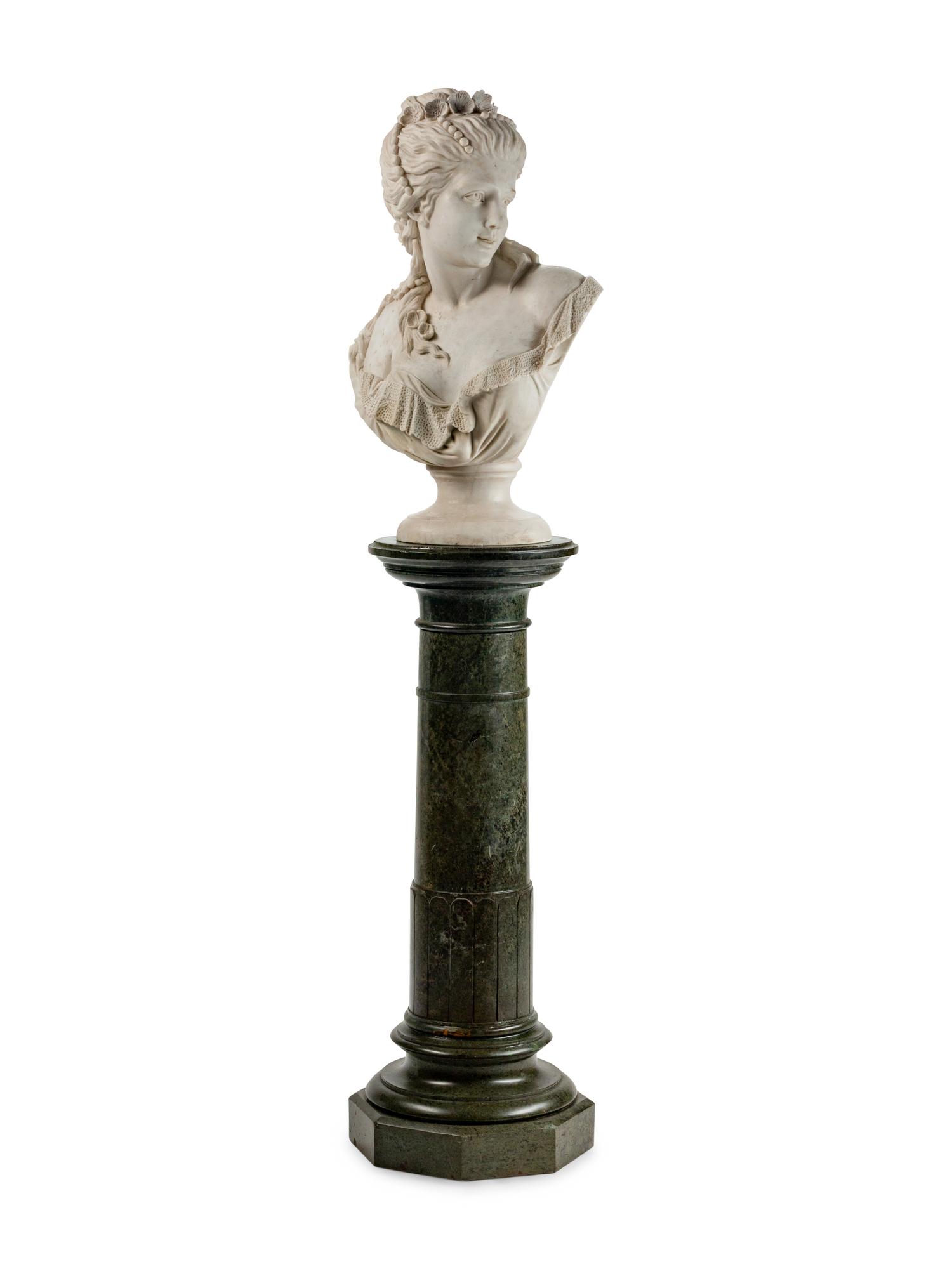 An Italian Carved Marble Bust of a Woman