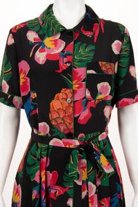 Valentino Silk Short Sleeve Tropical Print Dress with Belt, Resort 2017