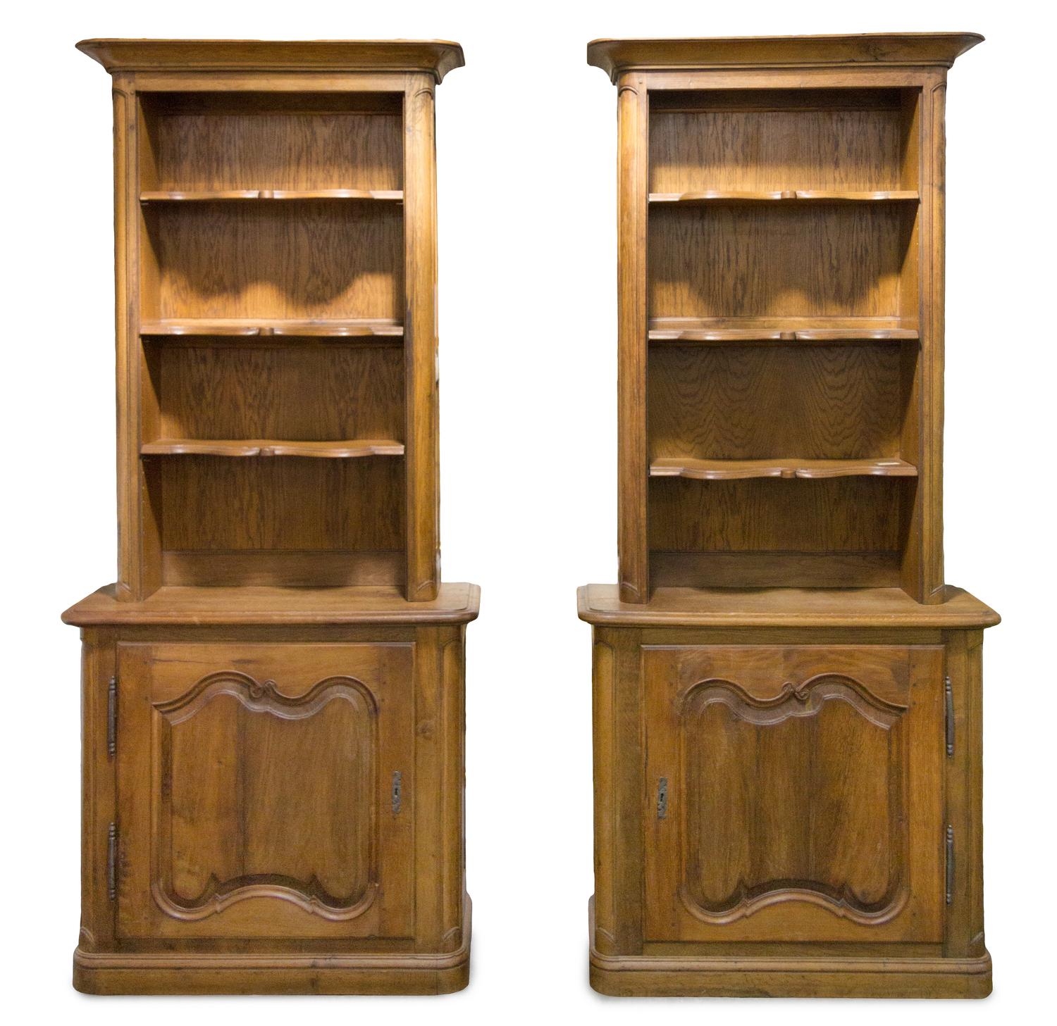 A Pair of French Provincial Style Book Cases Height 91 3/4 x width 38 1/4 x depth 15 inches.