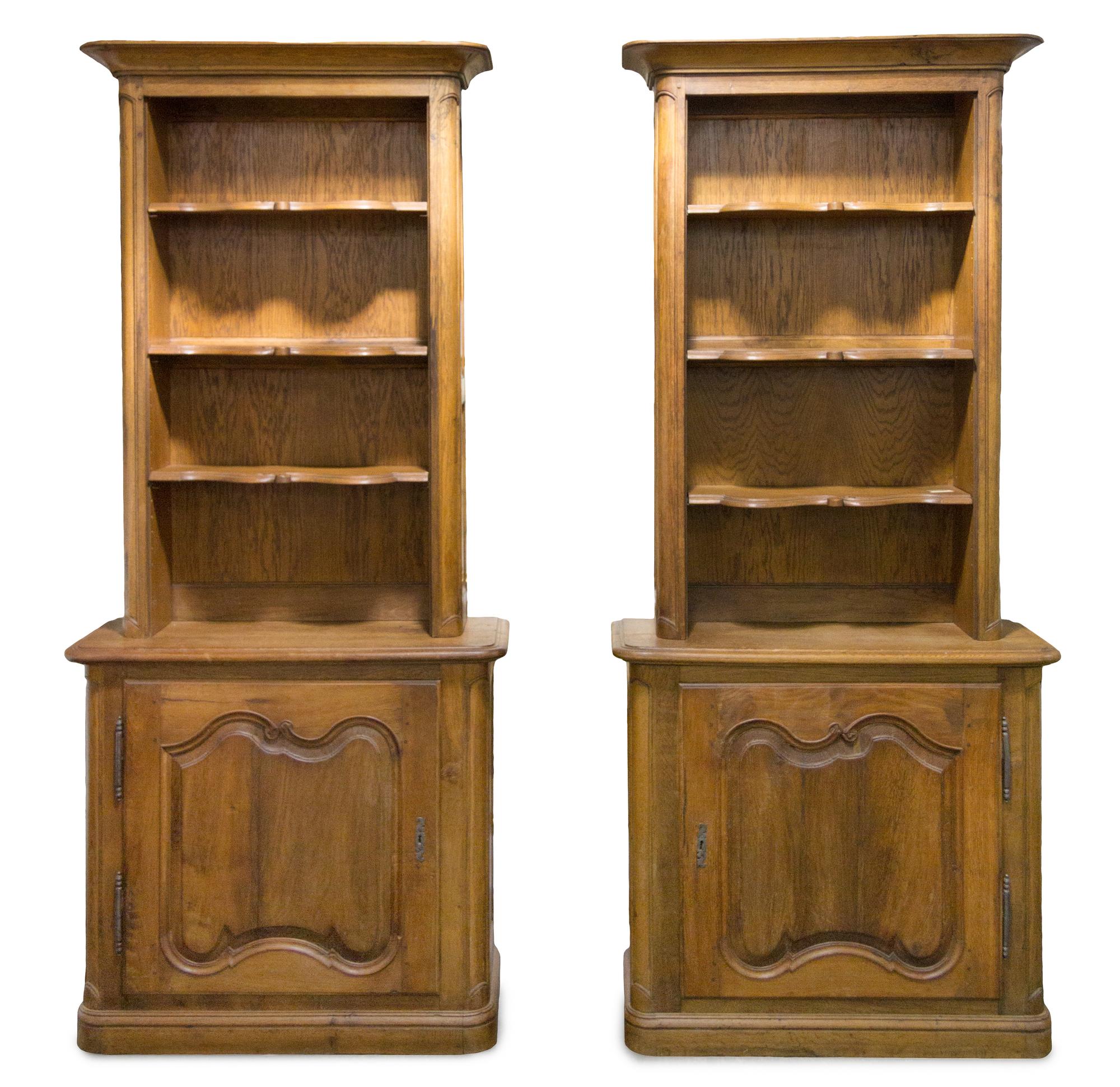A Pair of French Provincial Style Book Cases Height 91 3/4 x width 38 1/4 x depth 15 inches.