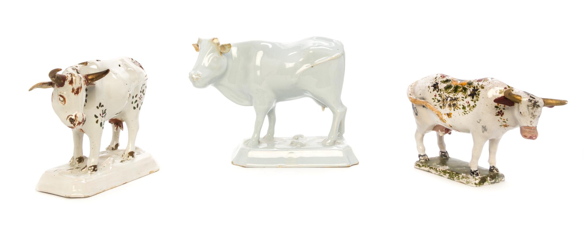 Three Dutch Delft Models of Standing Cows Height of tallest 7 inches. — CIRCA 1760