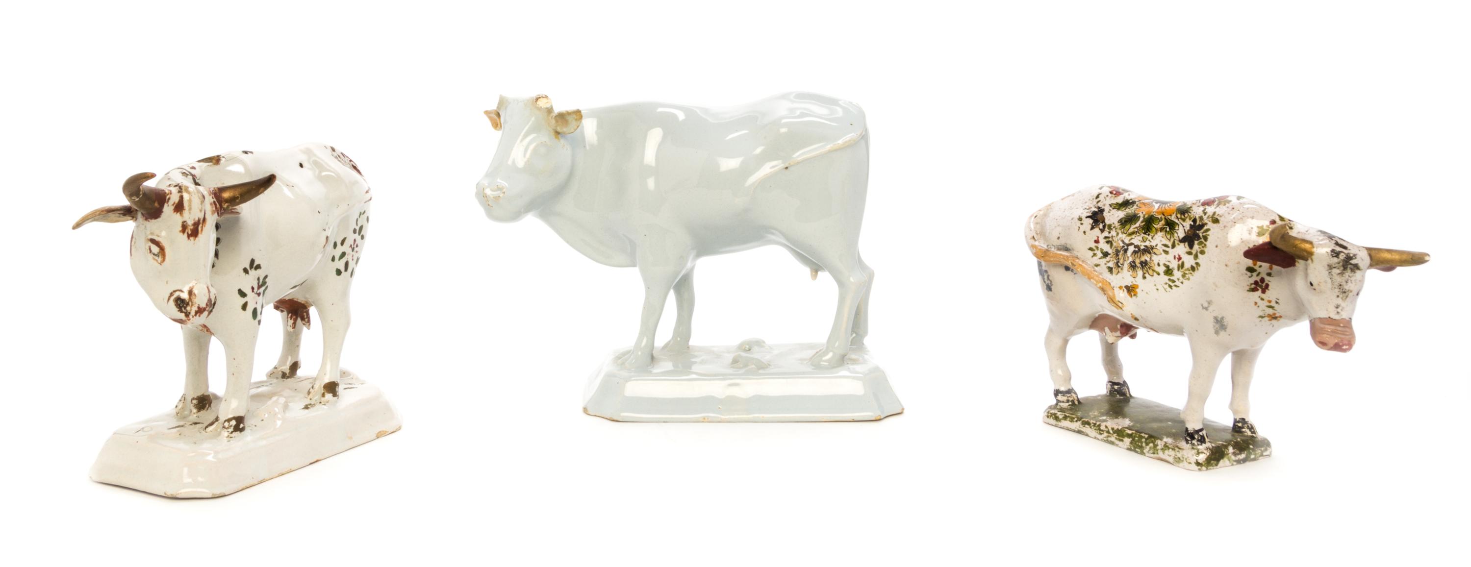 Three Dutch Delft Models of Standing Cows Height of tallest 7 inches. — CIRCA 1760
