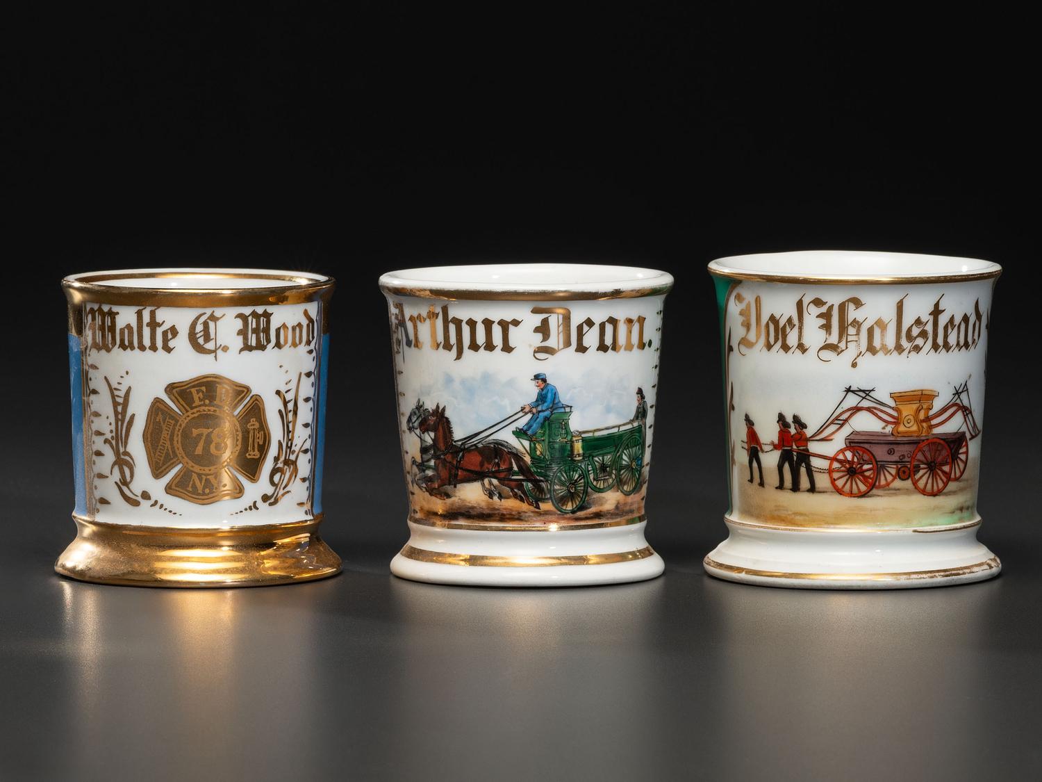 Three Firefighter's Porcelain Occupational Shaving Mugs