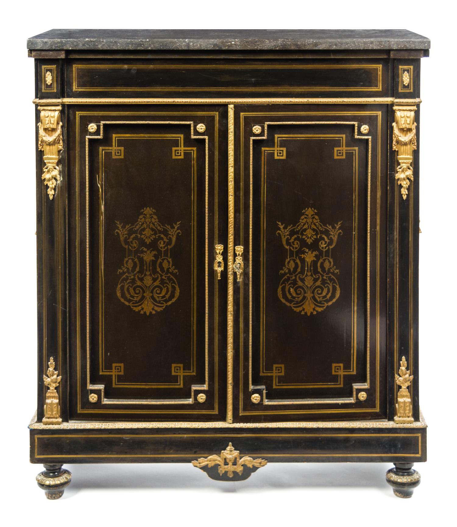 A Napoleon III Brass Inlaid Meuble d'Appui Height 41 3/4 x width 35 7/8 x depth 14 7/8 inches. — LATE 19TH CENTURY