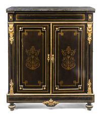 A Napoleon III Brass Inlaid Meuble d'Appui Height 41 3/4 x width 35 7/8 x depth 14 7/8 inches. — LATE 19TH CENTURY