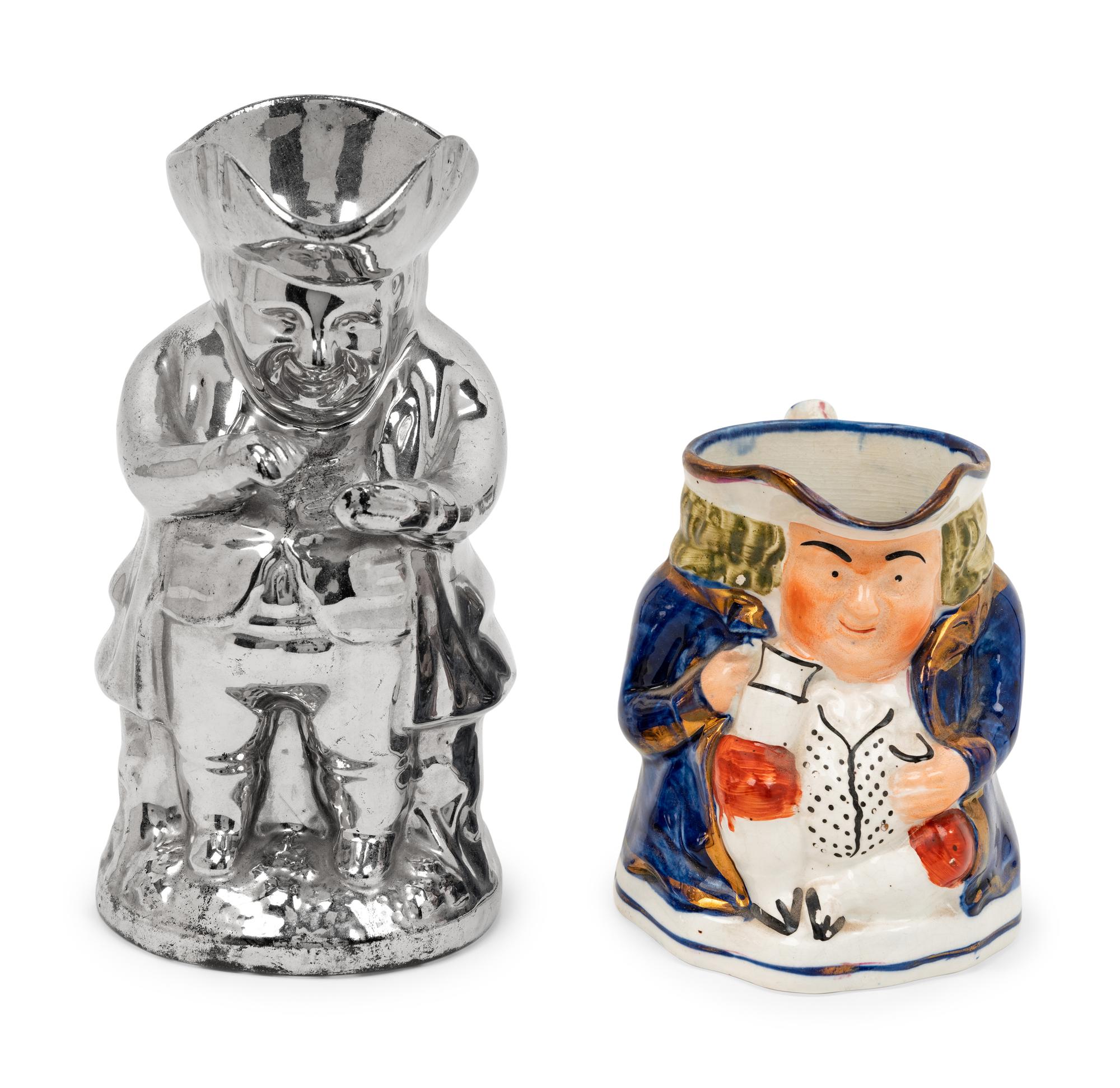 A Staffordshire Squat Toby Jug and a Silver Luster "Snuff Taker" Toby Jug