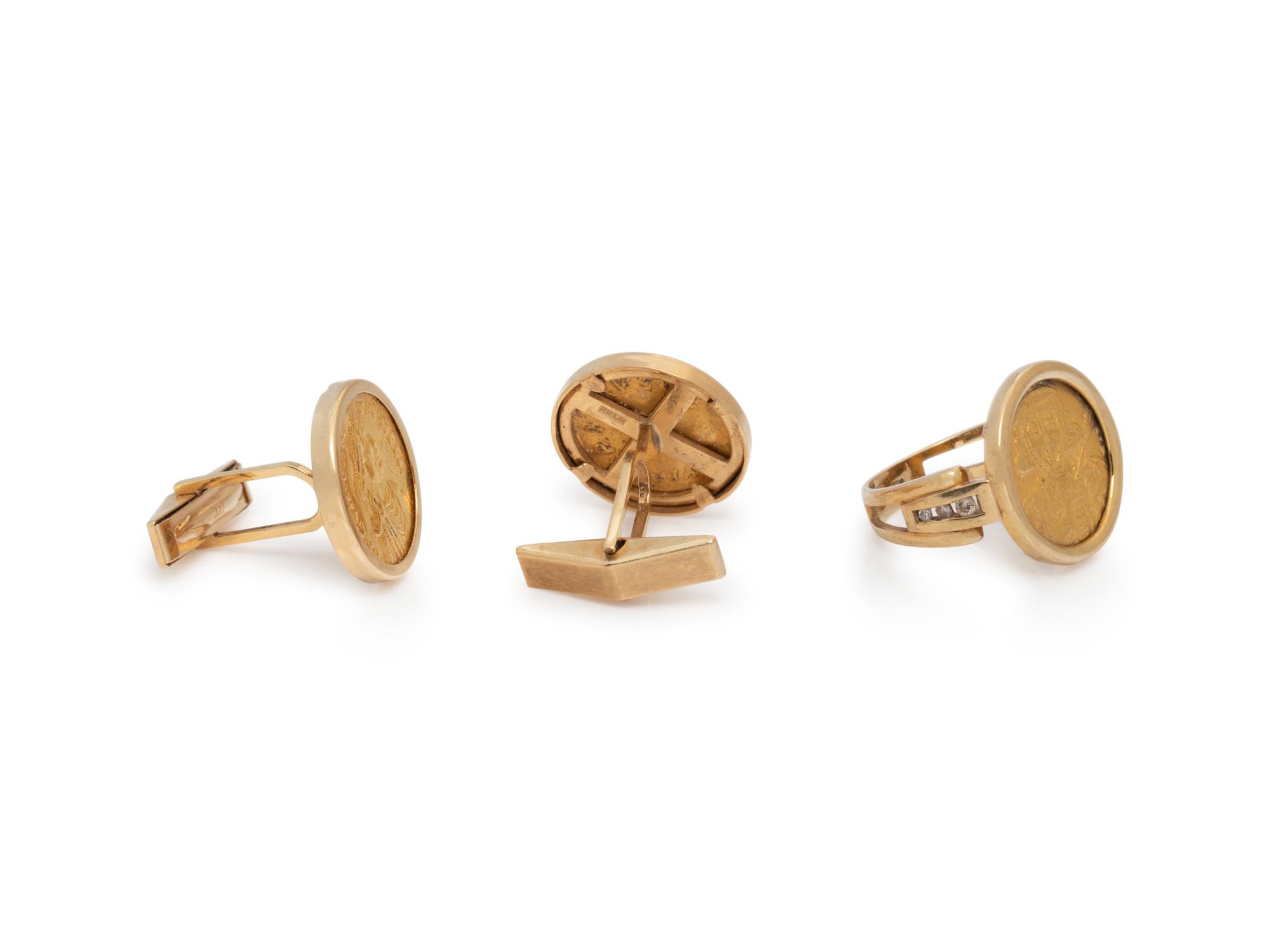 COLLECTION OF YELLOW GOLD BYZANTINE COIN JEWELRY