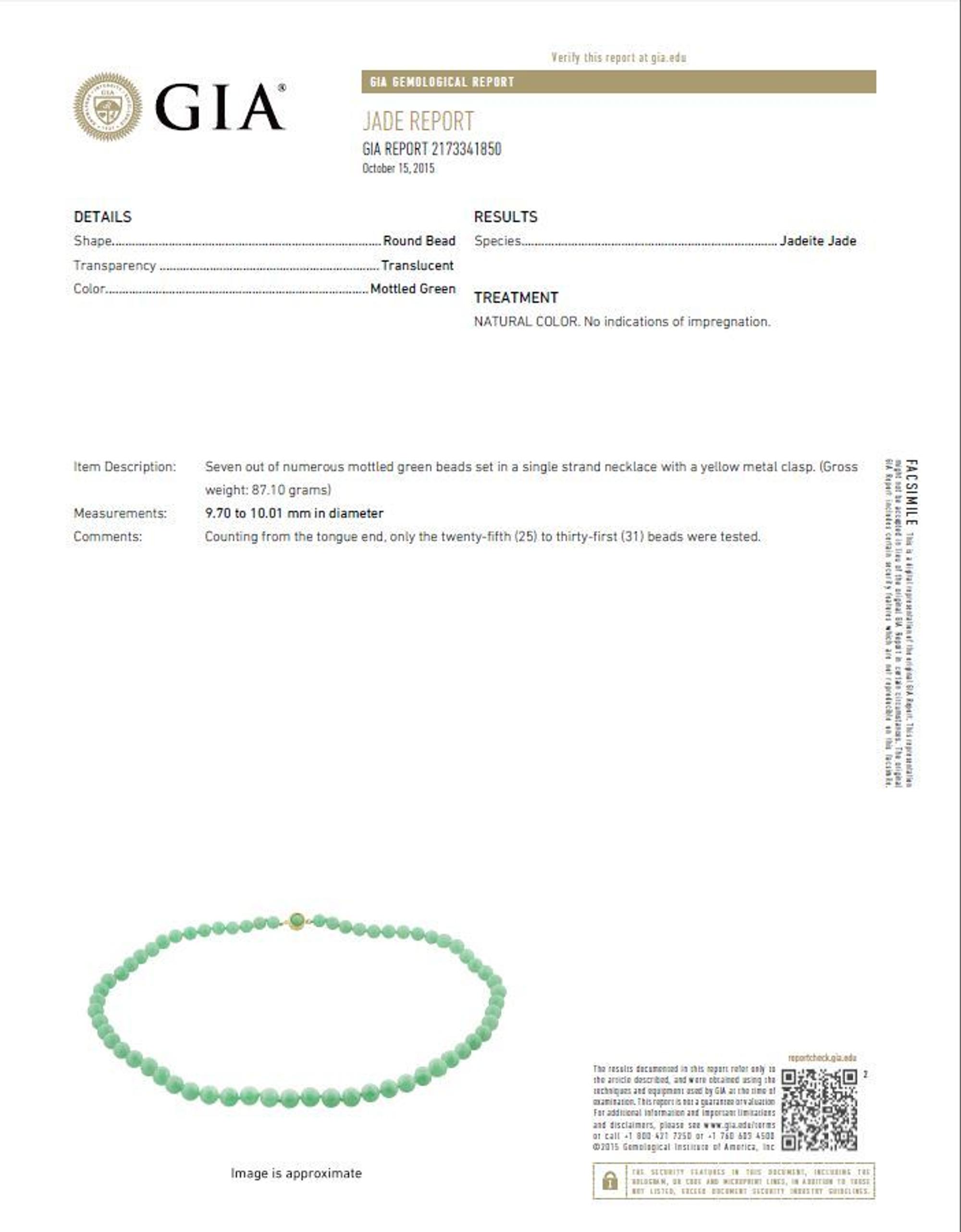 A Graduated Single Strand Jadeite Jade Bead Necklace,