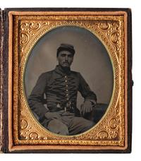 [CIVIL WAR]. Sixth plate tintype featuring a double-armed Confederate soldier.