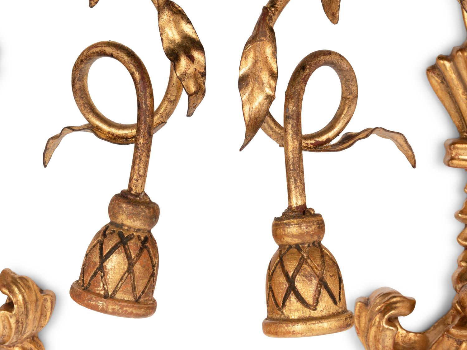 A Pair of Regency Style Giltwood Two-Light Sconces