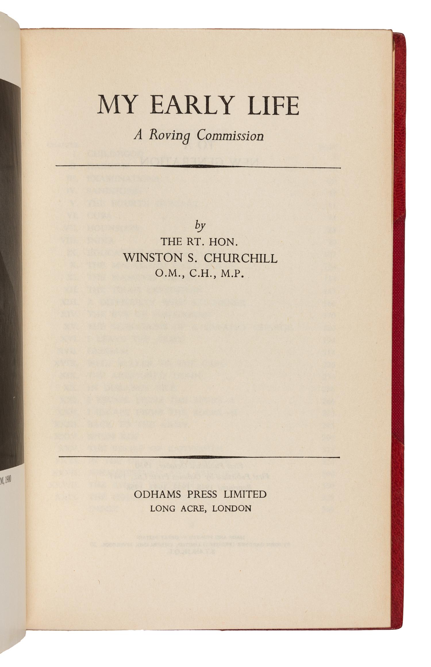 CHURCHILL, Winston Spencer (1874-1965). My Early Life. London: Odhams Press, Ltd., 1958.