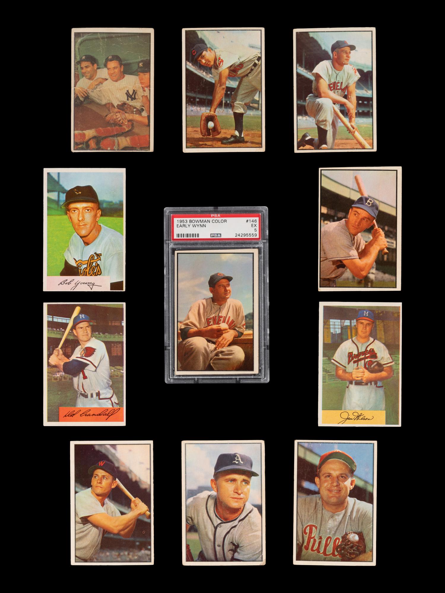 A Group of 11 1953 and 1954 Bowman Baseball Cards (Including Mickey Mantle),