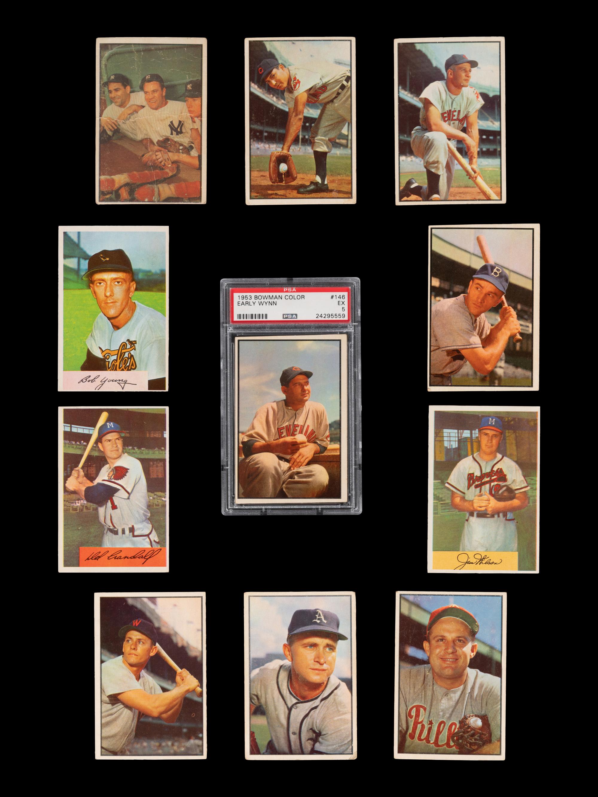 A Group of 11 1953 and 1954 Bowman Baseball Cards (Including Mickey Mantle),