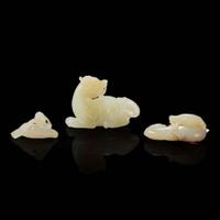 A group of three Chinese carved jade mythical beasts 玉雕瑞兽一组三件 Qing dynasty ?