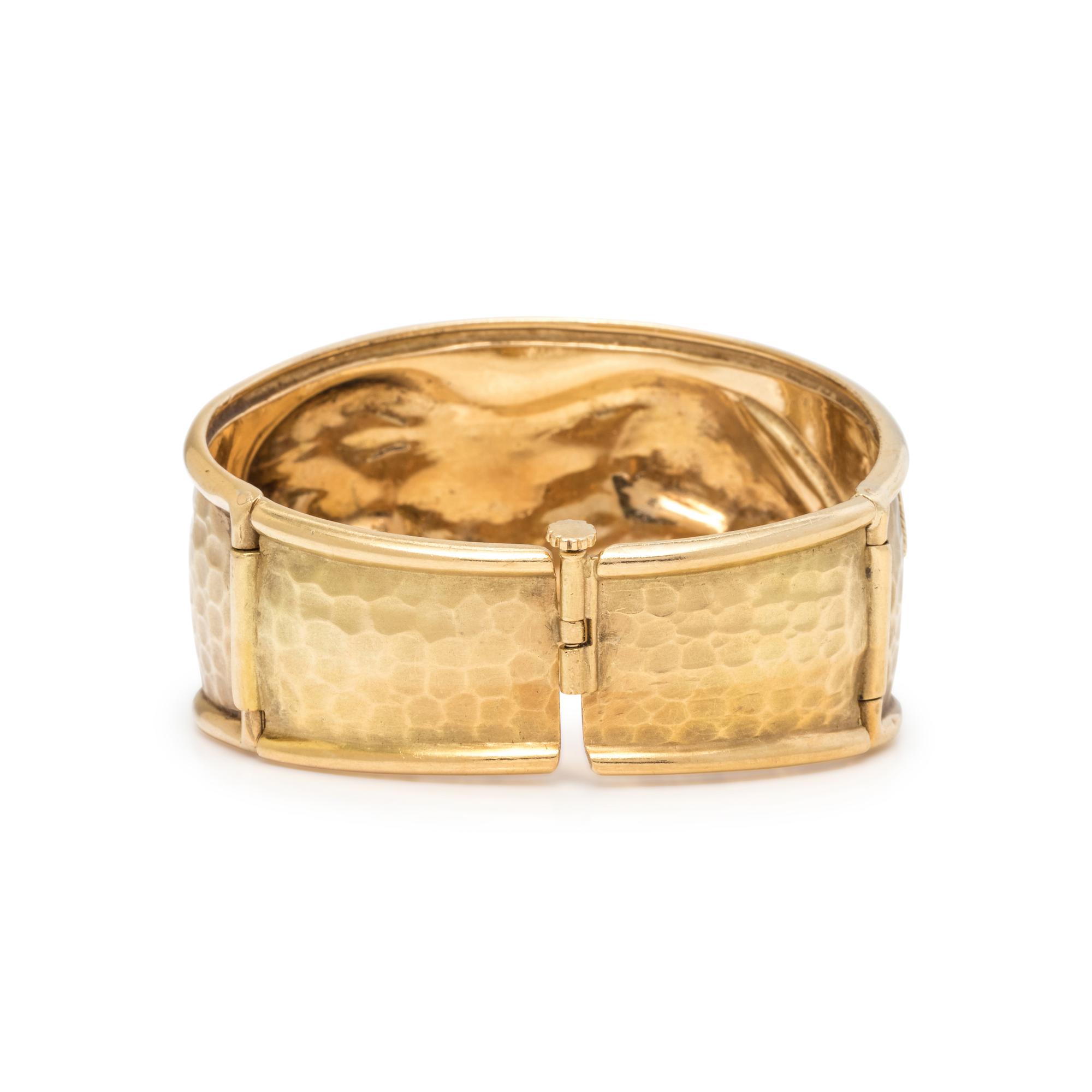 YELLOW GOLD LION BANGLE BRACELET