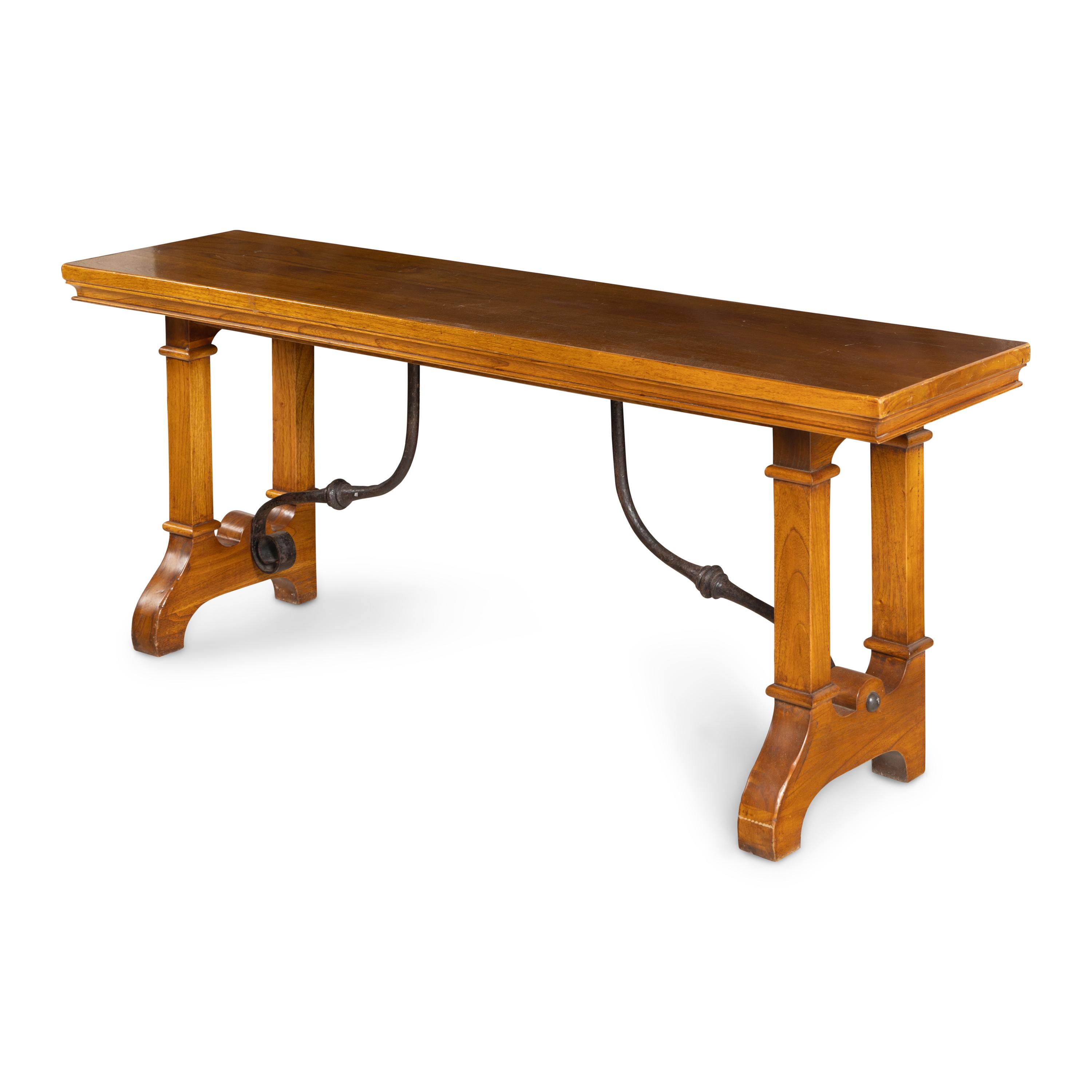An Iron Mounted Oak Trestle Table