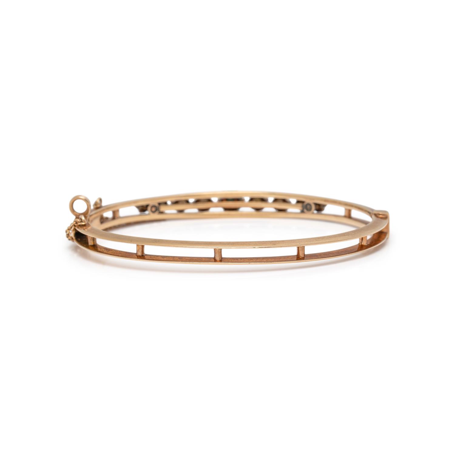 YELLOW GOLD, CULTURED PEARL, AND TURQUOISE BANGLE BRACELET
