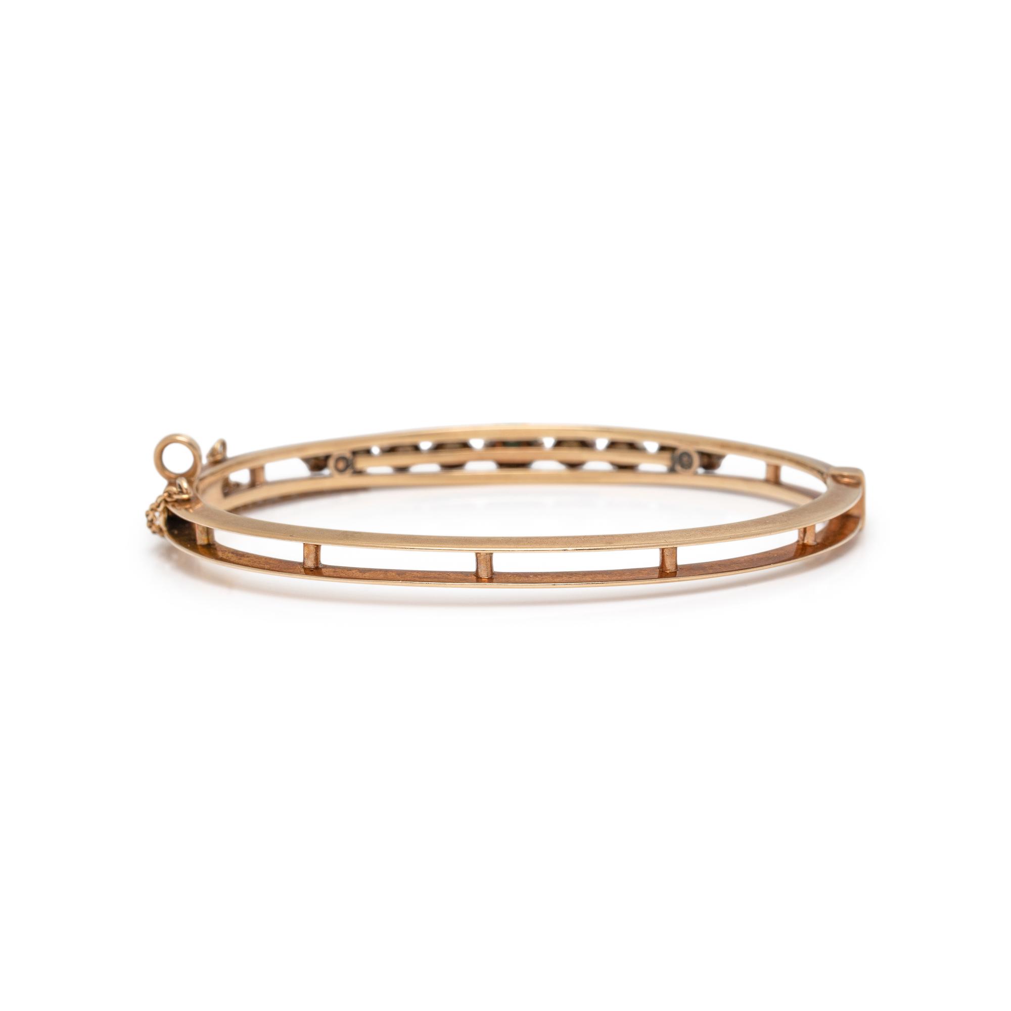 YELLOW GOLD, CULTURED PEARL, AND TURQUOISE BANGLE BRACELET