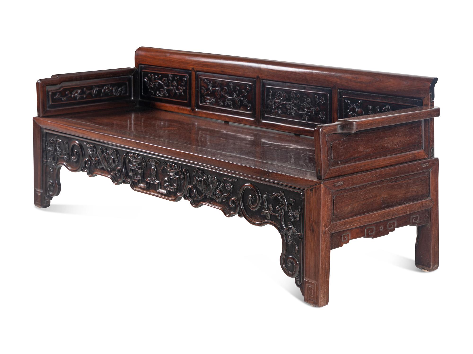A Chinese Carved Zitan Day Bed, Luohanchuang