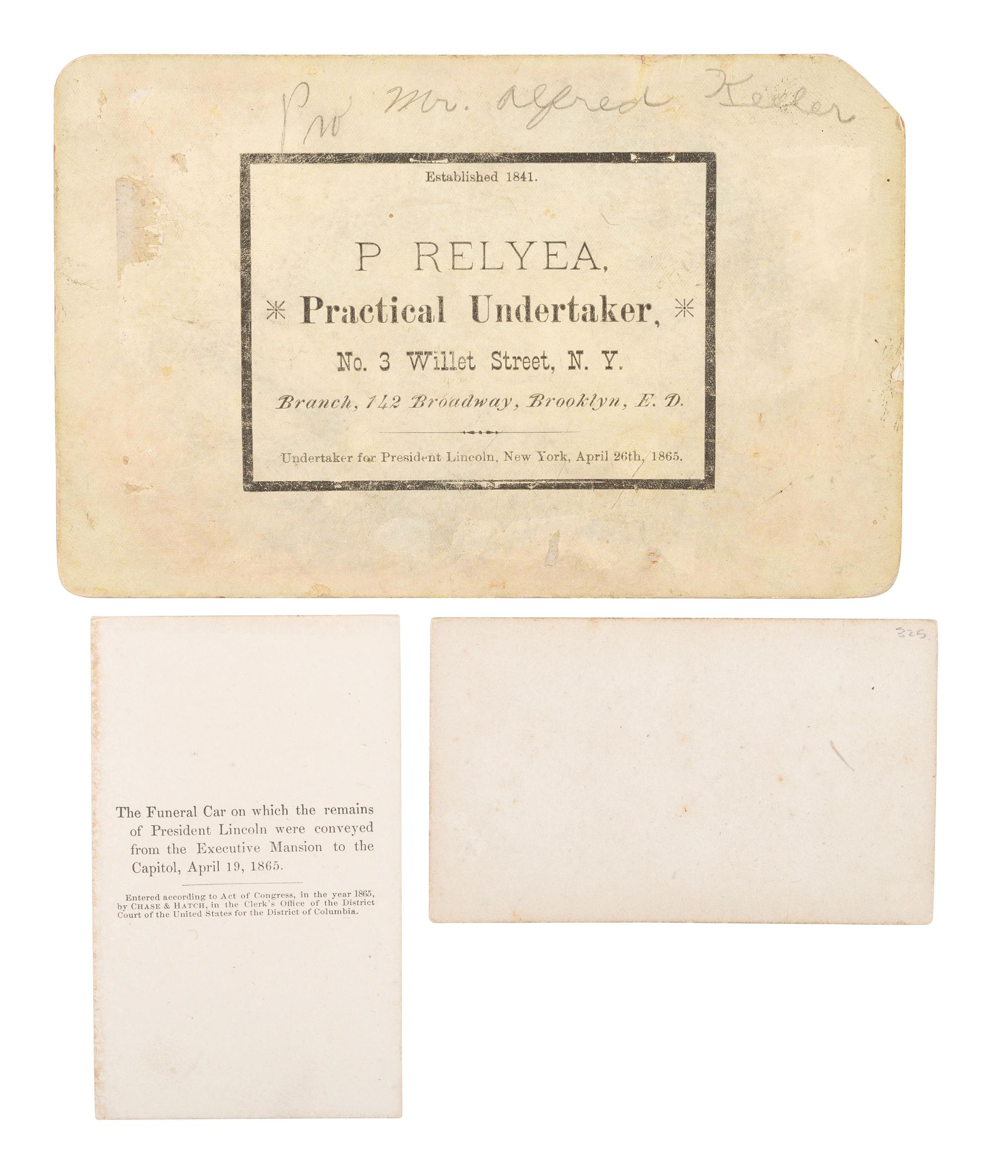 [LINCOLN, Abraham (1809-1865)]. A group of 4 images depicting funeral cars and catafalques that conveyed Lincoln's body through the funeral cities.