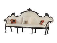 An Italian Carved and Black Painted Walnut High-Back Sofa