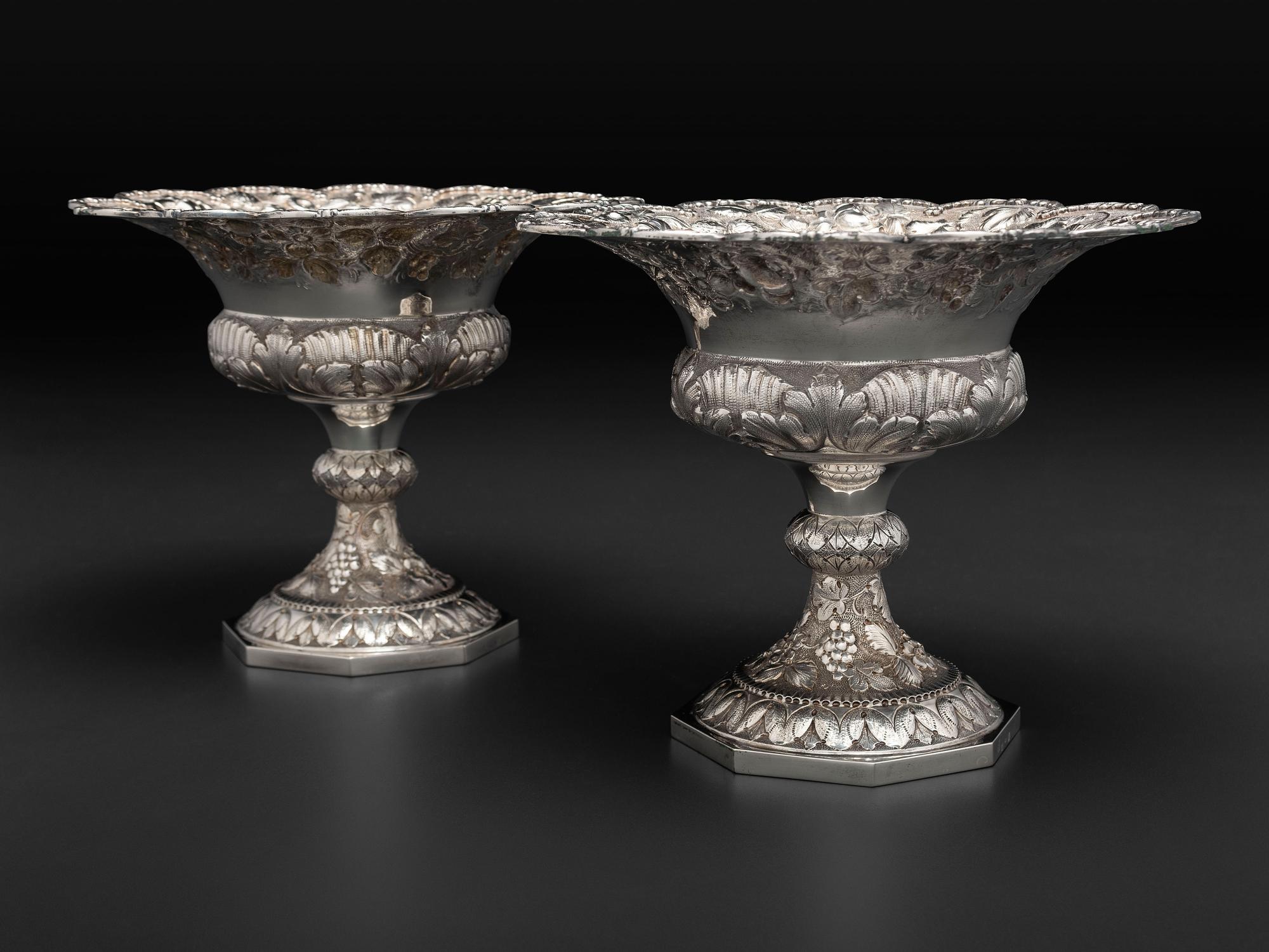A Pair of American Repousse Silver Compotes