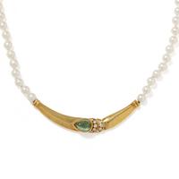 CULTURED PEARL, DIAMOND AND GREEN TOURMALINE NECKLACE