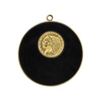 YELLOW GOLD, COIN AND ONYX PENDANT