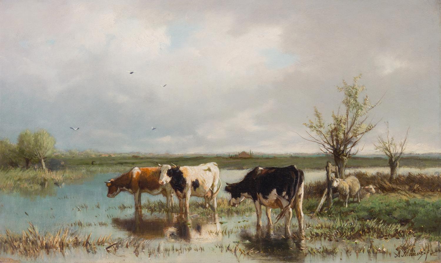 Anthonij (Anton) Rudolf Mauve, (Dutch, 1838-1888), Three Cows