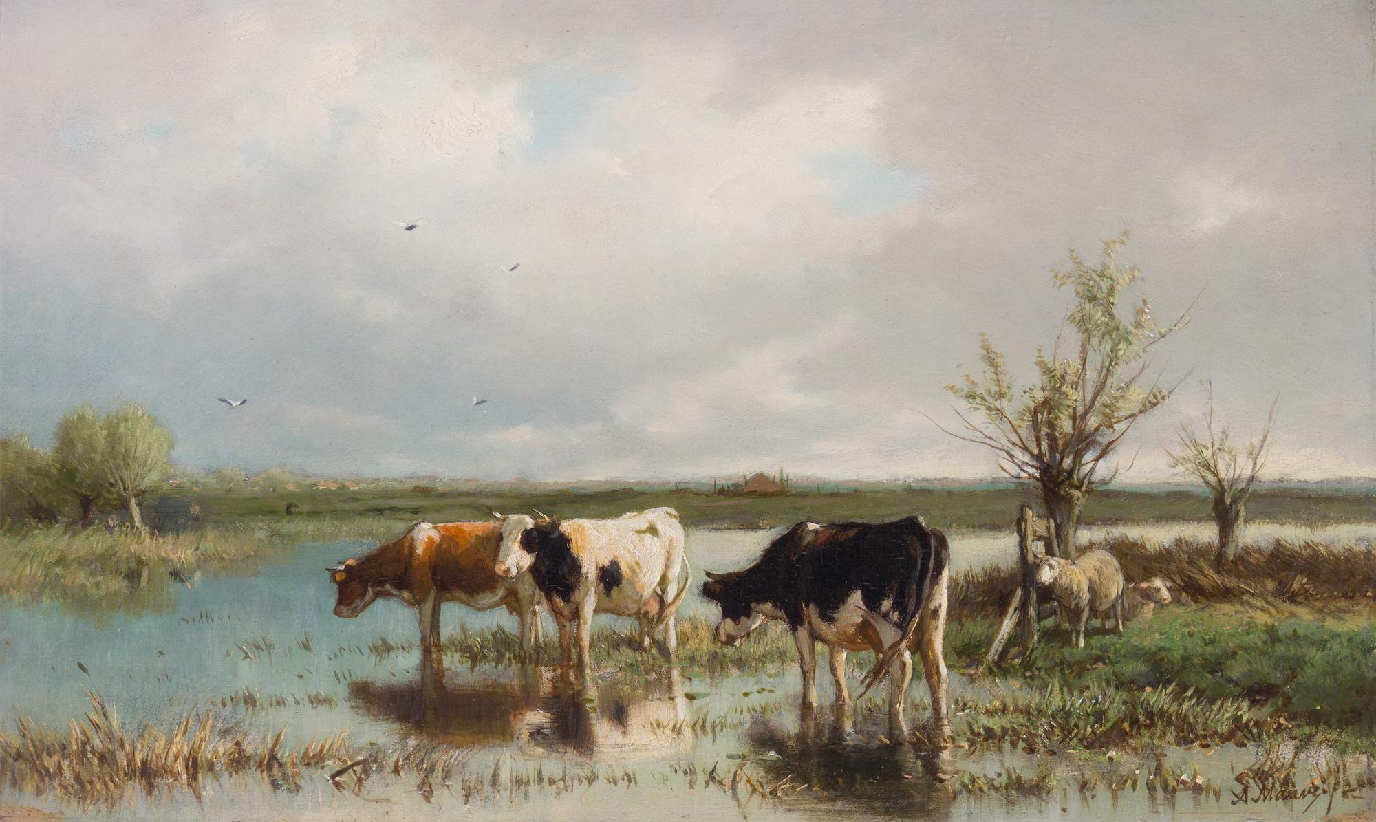 Anthonij (Anton) Rudolf Mauve, (Dutch, 1838-1888), Three Cows