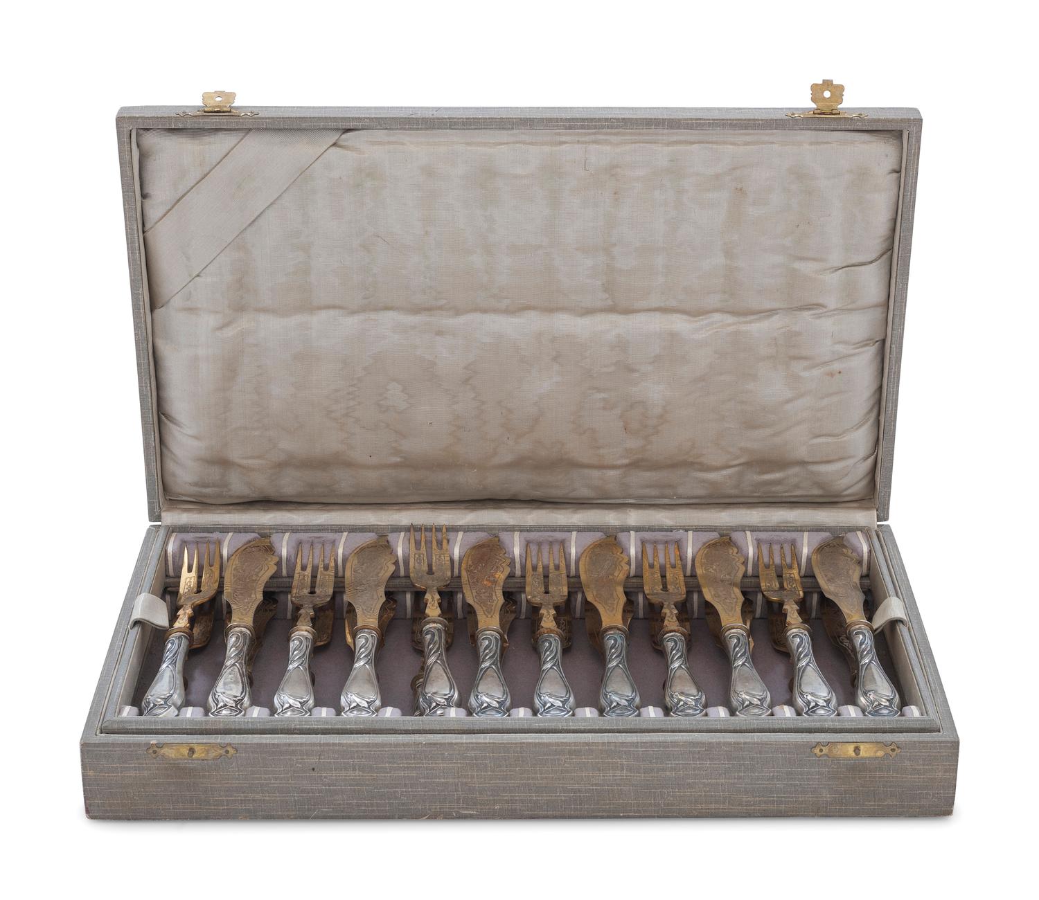 A Cased German Silver Fish Service