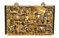 A Group of Five Pierce Carved Giltwood Panels Height of tallest 35 1/2 x width 7 1/4 x depth 3 1/2 inches.