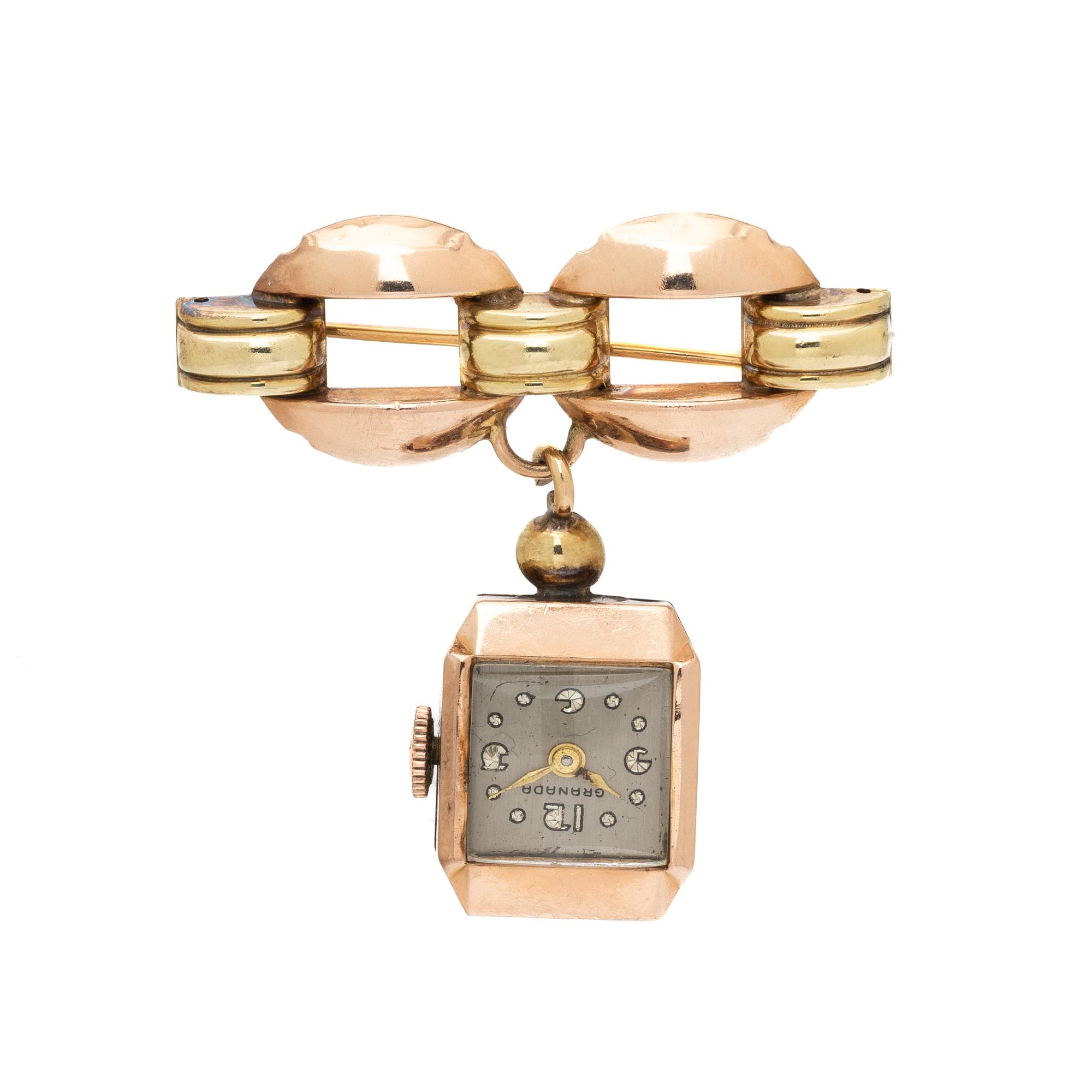 RETRO, BICOLOR GOLD LAPEL WATCH PIN