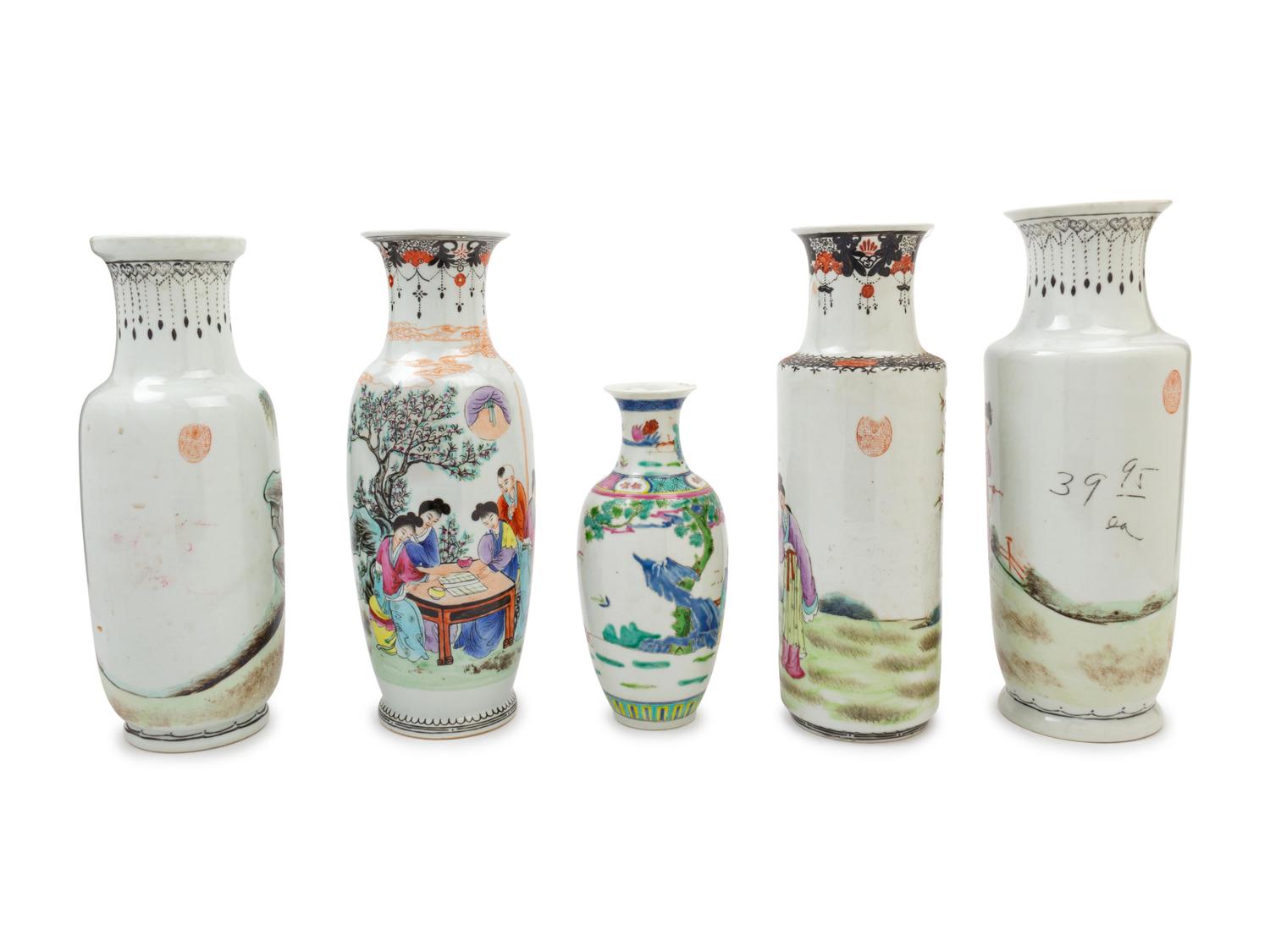 Five Chinese Famille Rose Porcelain Vases