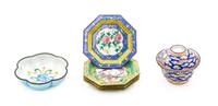 Six Chinese Enamel on Copper Articles Height of cup with lid 3 1/4 inches. — LATE QING DYNASTY