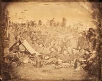 [CIVIL WAR - PHOTOGRAPHY] A large format albumen copy photograph of soldiers at camp, [ca 1860s]. With additional photographs.