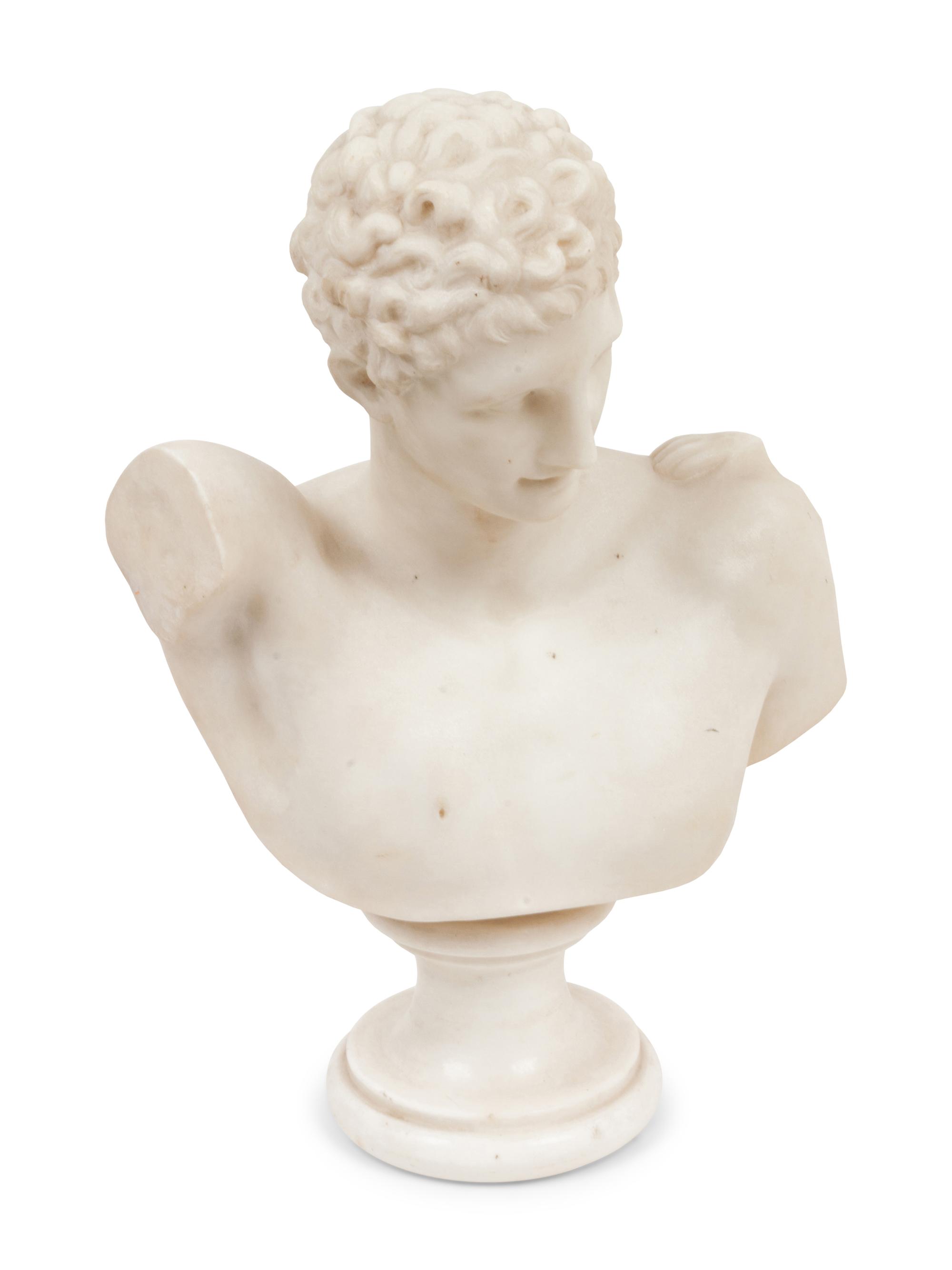 A Carved White Marble Grand Tour Bust of Hermes of Praxiteles
