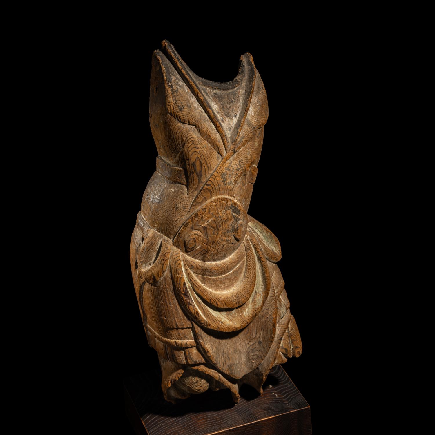 A Japanese Heian Wood Torso of a Guardian