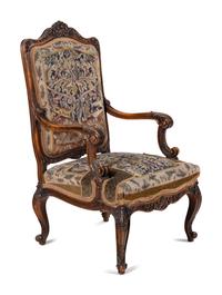 A Pair Louis XV Style Carved Walnut Fauteuils