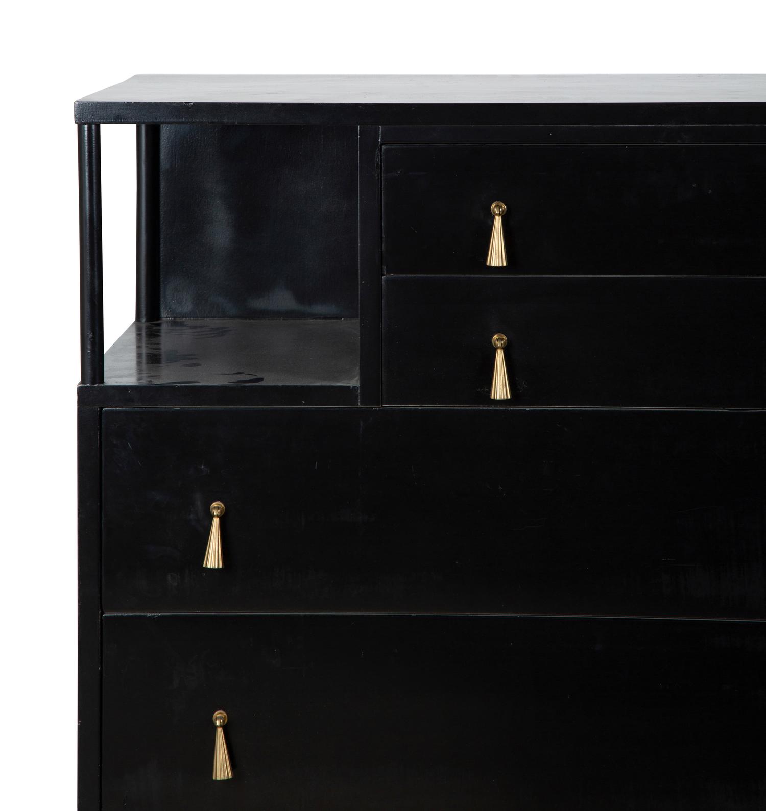 A Brass Mounted Black Lacquer Chest of Drawers — MID-20TH CENTURY