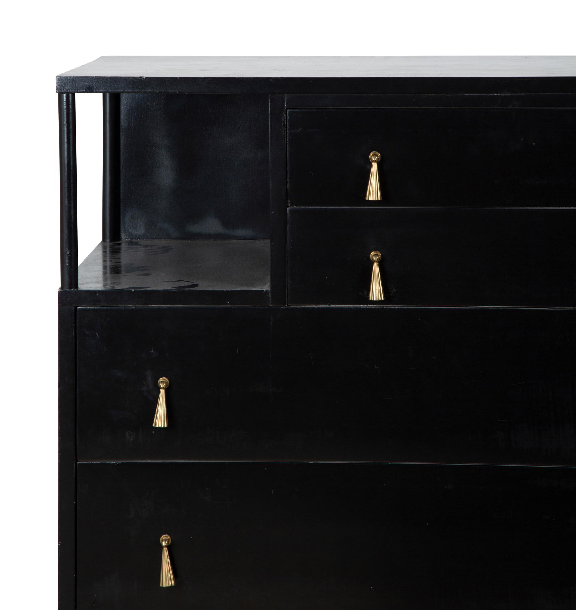 A Brass Mounted Black Lacquer Chest of Drawers — MID-20TH CENTURY