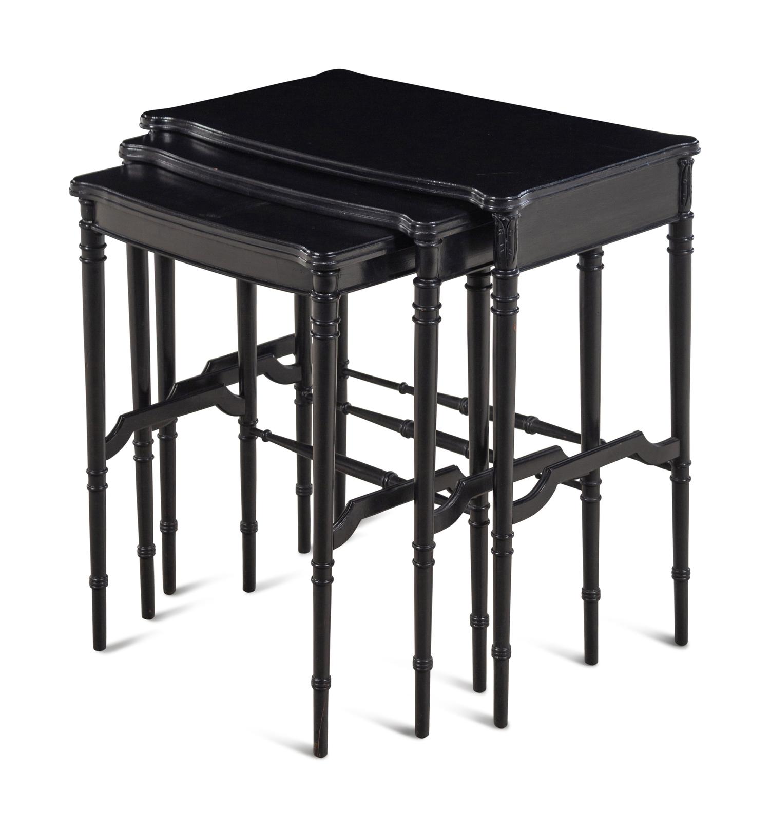 A Set of Three Ebonized Nesting Tables