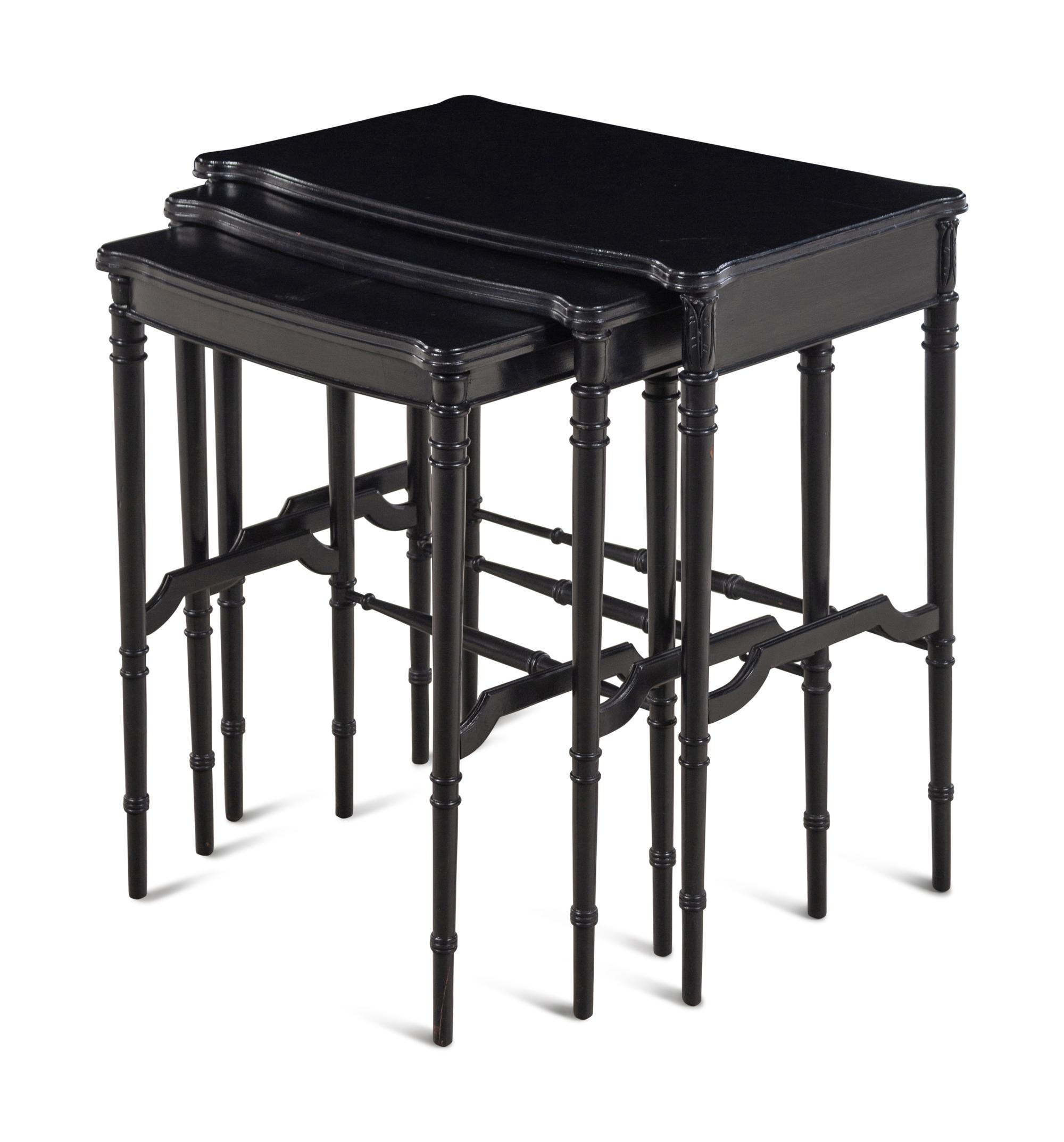 A Set of Three Ebonized Nesting Tables