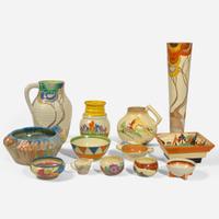 Clarice Cliff (English, 1899-1972) Group of "Bizarre" and "Fantasque" Art Deco Pottery, UK, 1920s-1930s