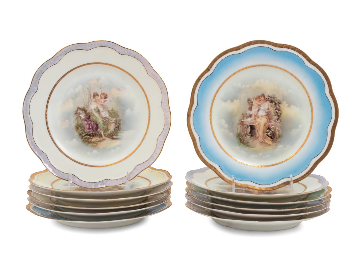 A Set of Twelve Germain Painted Porcelain Dessert Plates